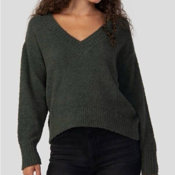 Sanctuary Women's Green forest Long-Sleeve V-Neck Sweatshirt Sweater XXS - Picture 2 of 10